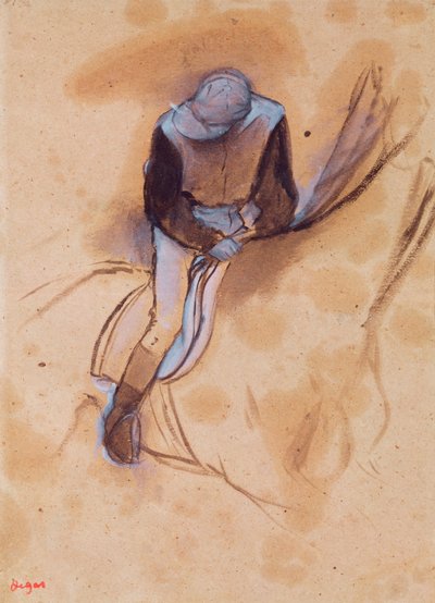 Jockey flexed forward standing in the saddle, 1860-90 by Edgar Degas